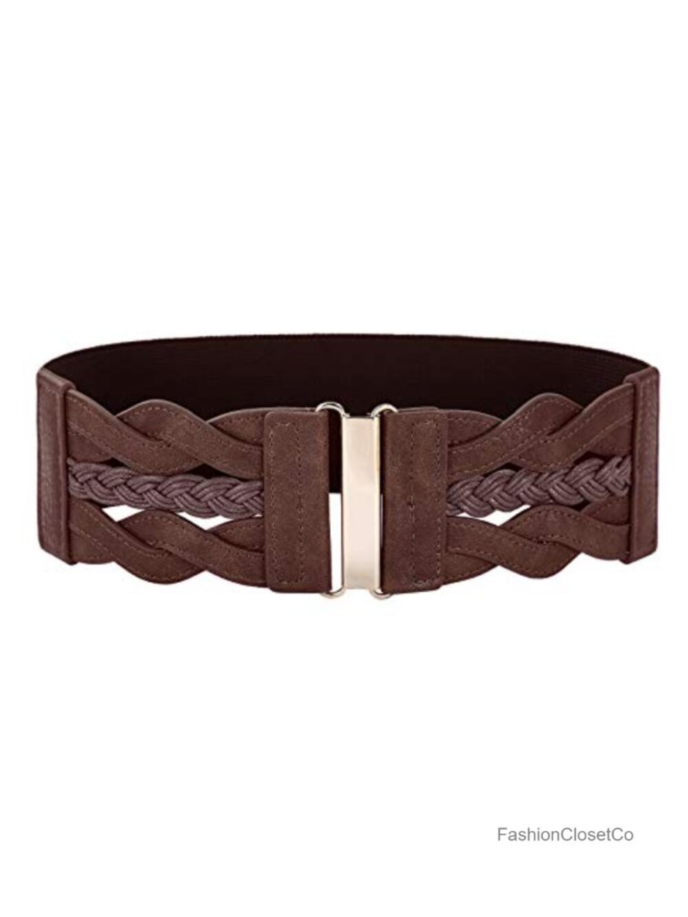 Women's Stretch Elastic Wide Waist Belt 3 Inch Retro Braided Buckle